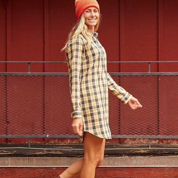 Toad&Co Bodie 1/4 Zip Long Sleeve Plaid Dress Size L - Picture 10 of 10
